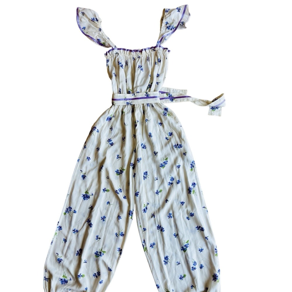 Floral Print Jumpsuit with Ruffle Straps